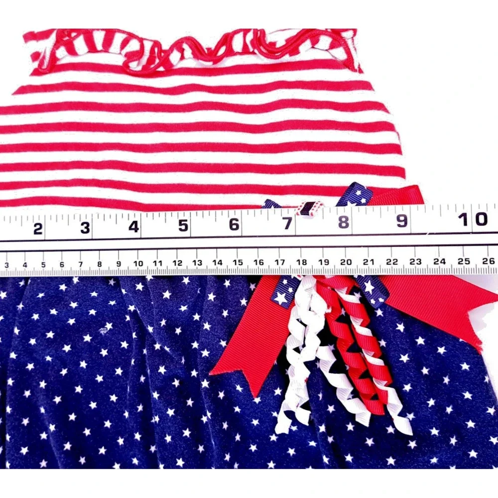 Toddler Girls July 4th Red White Blue Dress‎ Ribbons No Tags 20